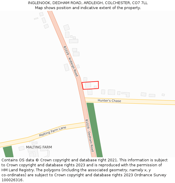 INGLENOOK, DEDHAM ROAD, ARDLEIGH, COLCHESTER, CO7 7LL: Location map and indicative extent of plot