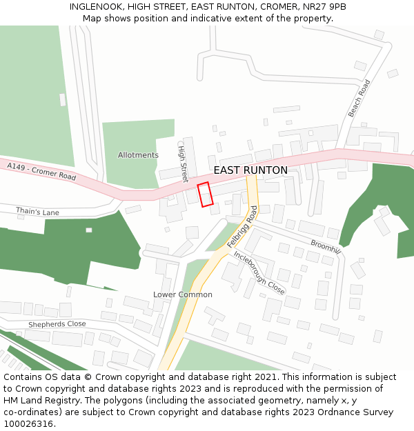 INGLENOOK, HIGH STREET, EAST RUNTON, CROMER, NR27 9PB: Location map and indicative extent of plot