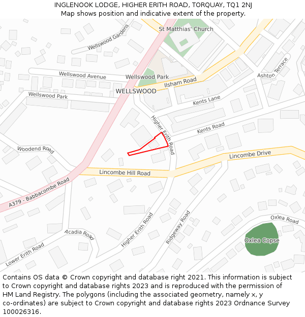 INGLENOOK LODGE, HIGHER ERITH ROAD, TORQUAY, TQ1 2NJ: Location map and indicative extent of plot