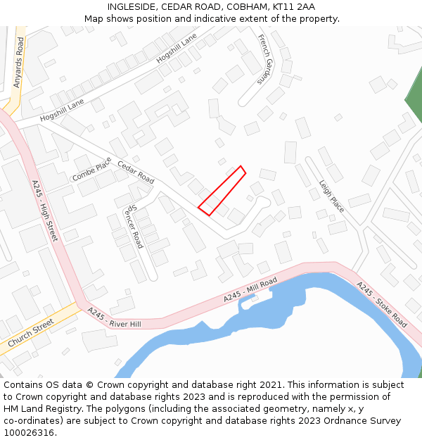 INGLESIDE, CEDAR ROAD, COBHAM, KT11 2AA: Location map and indicative extent of plot