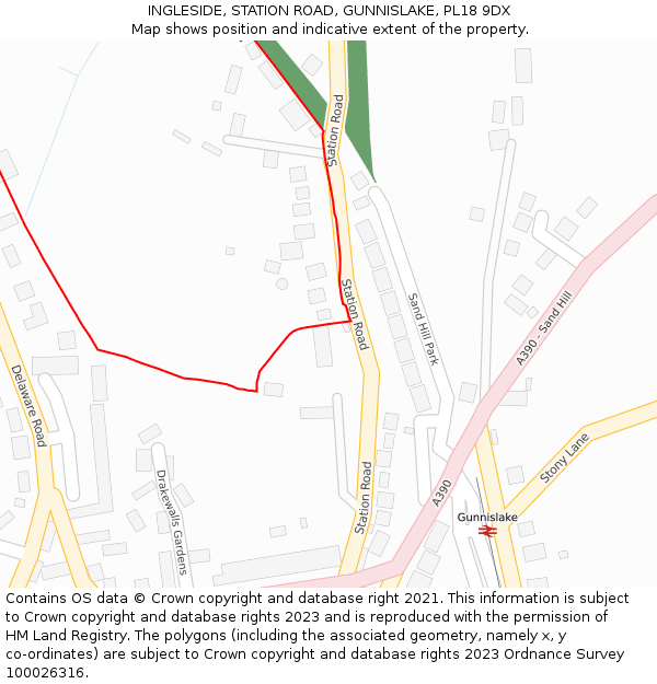 INGLESIDE, STATION ROAD, GUNNISLAKE, PL18 9DX: Location map and indicative extent of plot