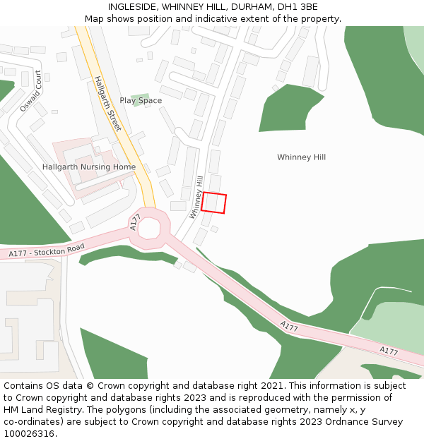 INGLESIDE, WHINNEY HILL, DURHAM, DH1 3BE: Location map and indicative extent of plot