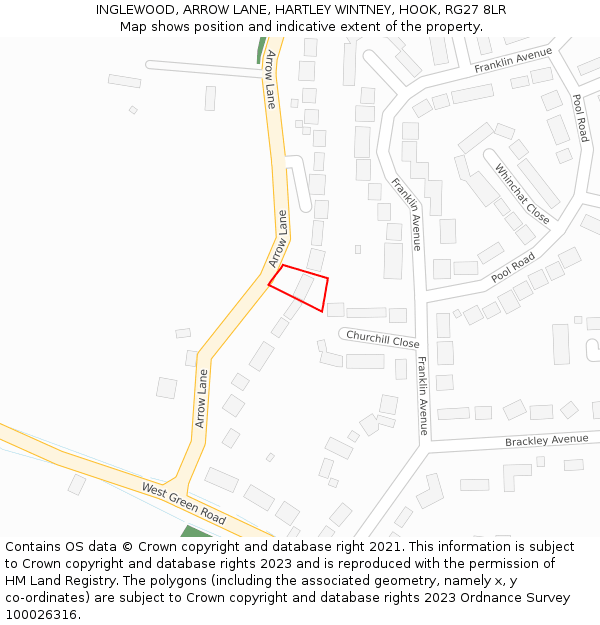 INGLEWOOD, ARROW LANE, HARTLEY WINTNEY, HOOK, RG27 8LR: Location map and indicative extent of plot