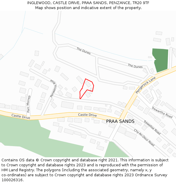 INGLEWOOD, CASTLE DRIVE, PRAA SANDS, PENZANCE, TR20 9TF: Location map and indicative extent of plot