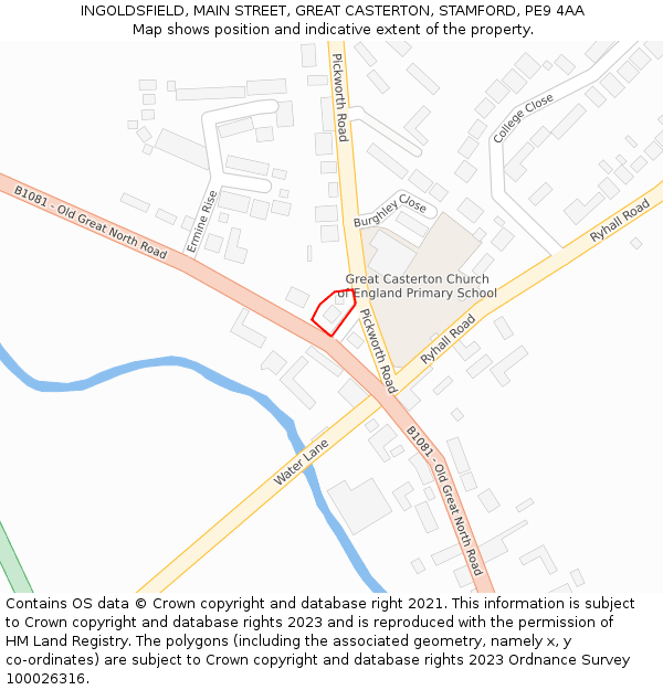 INGOLDSFIELD, MAIN STREET, GREAT CASTERTON, STAMFORD, PE9 4AA: Location map and indicative extent of plot