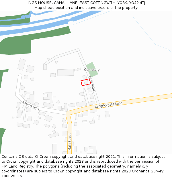 INGS HOUSE, CANAL LANE, EAST COTTINGWITH, YORK, YO42 4TJ: Location map and indicative extent of plot