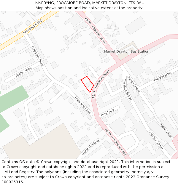 INNERYNG, FROGMORE ROAD, MARKET DRAYTON, TF9 3AU: Location map and indicative extent of plot