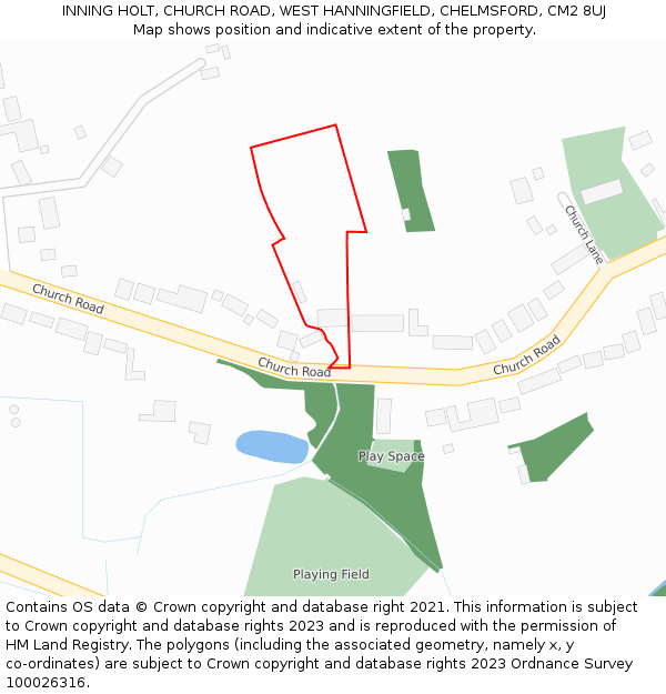 INNING HOLT, CHURCH ROAD, WEST HANNINGFIELD, CHELMSFORD, CM2 8UJ: Location map and indicative extent of plot