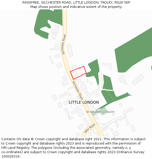 INNISFREE, SILCHESTER ROAD, LITTLE LONDON, TADLEY, RG26 5EP: Location map and indicative extent of plot