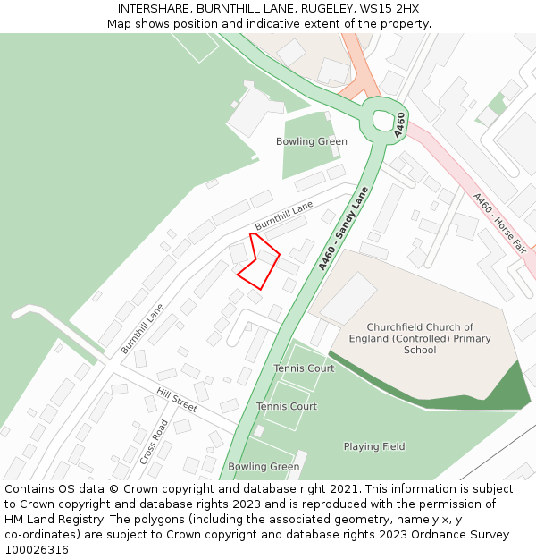 INTERSHARE, BURNTHILL LANE, RUGELEY, WS15 2HX: Location map and indicative extent of plot