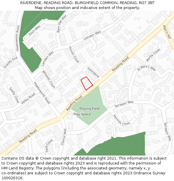 INVERDENE, READING ROAD, BURGHFIELD COMMON, READING, RG7 3BT: Location map and indicative extent of plot