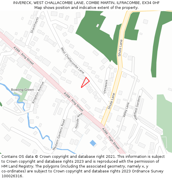 INVERECK, WEST CHALLACOMBE LANE, COMBE MARTIN, ILFRACOMBE, EX34 0HF: Location map and indicative extent of plot