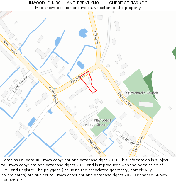 INWOOD, CHURCH LANE, BRENT KNOLL, HIGHBRIDGE, TA9 4DG: Location map and indicative extent of plot