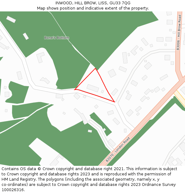 INWOOD, HILL BROW, LISS, GU33 7QG: Location map and indicative extent of plot