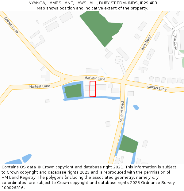 INYANGA, LAMBS LANE, LAWSHALL, BURY ST EDMUNDS, IP29 4PR: Location map and indicative extent of plot