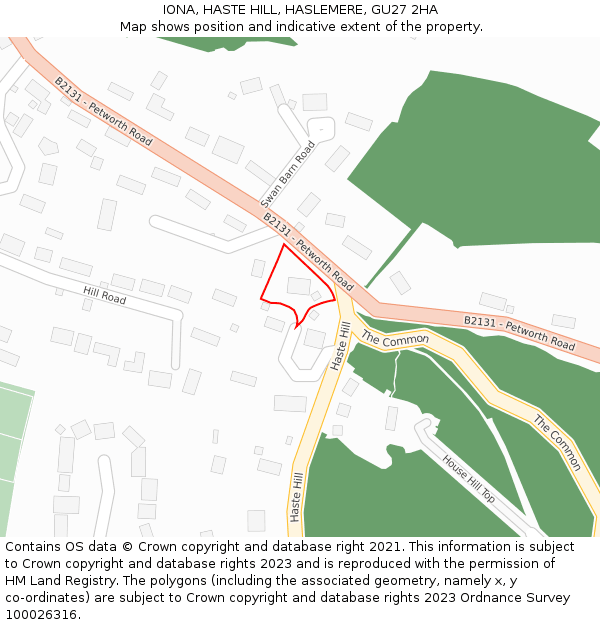 IONA, HASTE HILL, HASLEMERE, GU27 2HA: Location map and indicative extent of plot