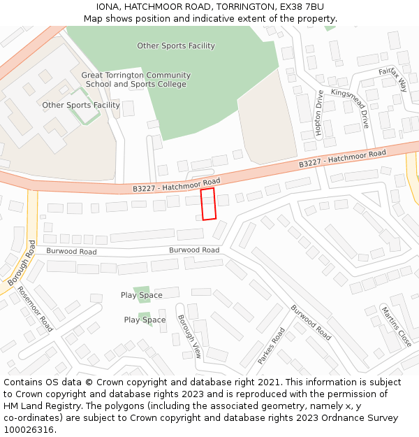 IONA, HATCHMOOR ROAD, TORRINGTON, EX38 7BU: Location map and indicative extent of plot