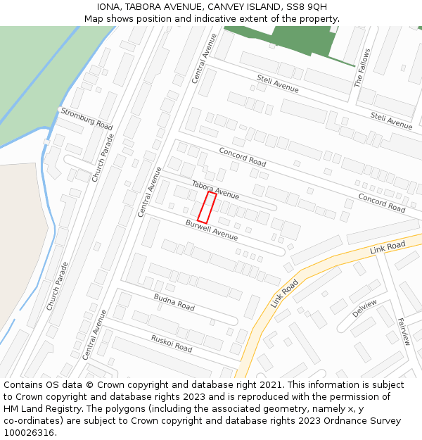 IONA, TABORA AVENUE, CANVEY ISLAND, SS8 9QH: Location map and indicative extent of plot
