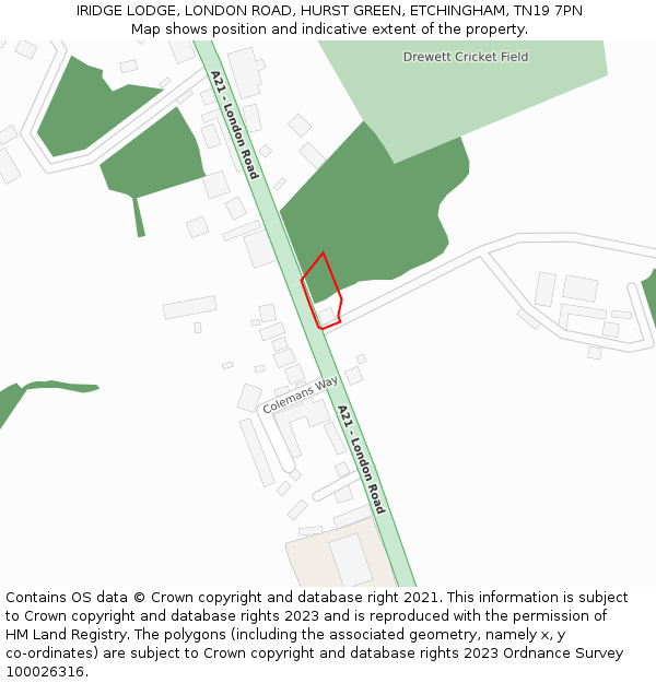 IRIDGE LODGE, LONDON ROAD, HURST GREEN, ETCHINGHAM, TN19 7PN: Location map and indicative extent of plot
