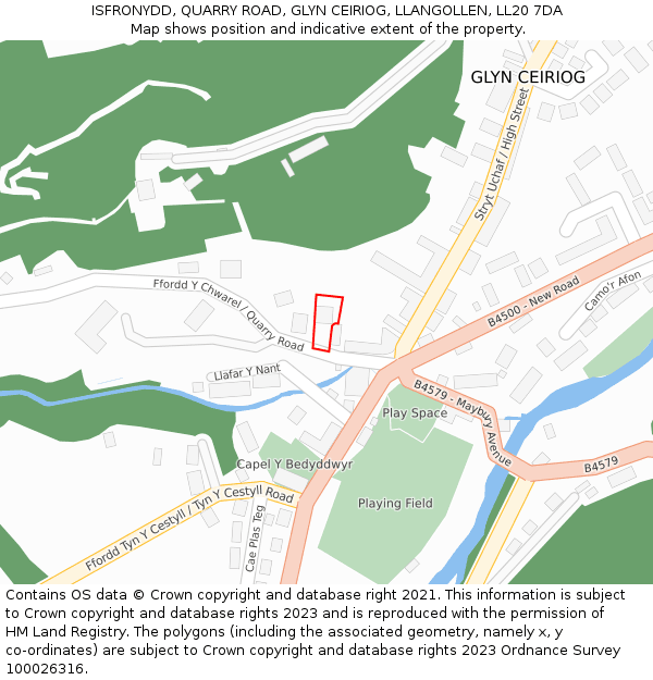 ISFRONYDD, QUARRY ROAD, GLYN CEIRIOG, LLANGOLLEN, LL20 7DA: Location map and indicative extent of plot
