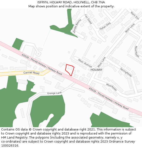 ISFRYN, HOLWAY ROAD, HOLYWELL, CH8 7NA: Location map and indicative extent of plot