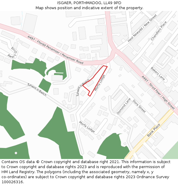 ISGAER, PORTHMADOG, LL49 9PD: Location map and indicative extent of plot