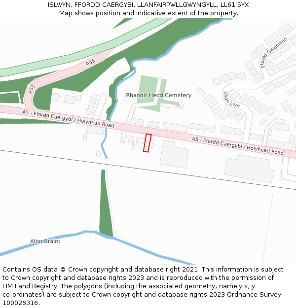 ISLWYN, FFORDD CAERGYBI, LLANFAIRPWLLGWYNGYLL, LL61 5YX: Location map and indicative extent of plot