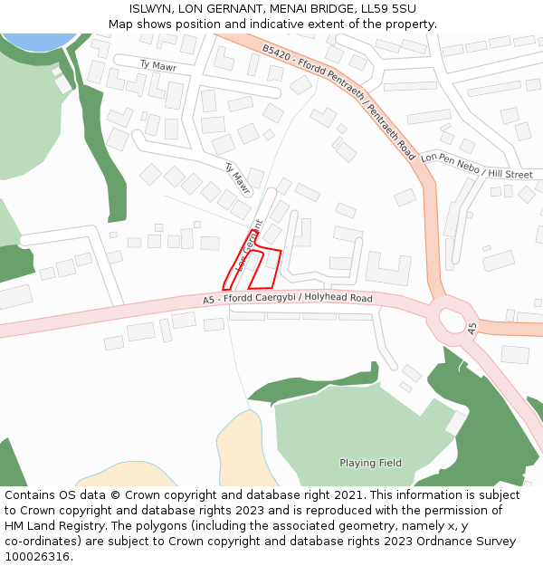 ISLWYN, LON GERNANT, MENAI BRIDGE, LL59 5SU: Location map and indicative extent of plot