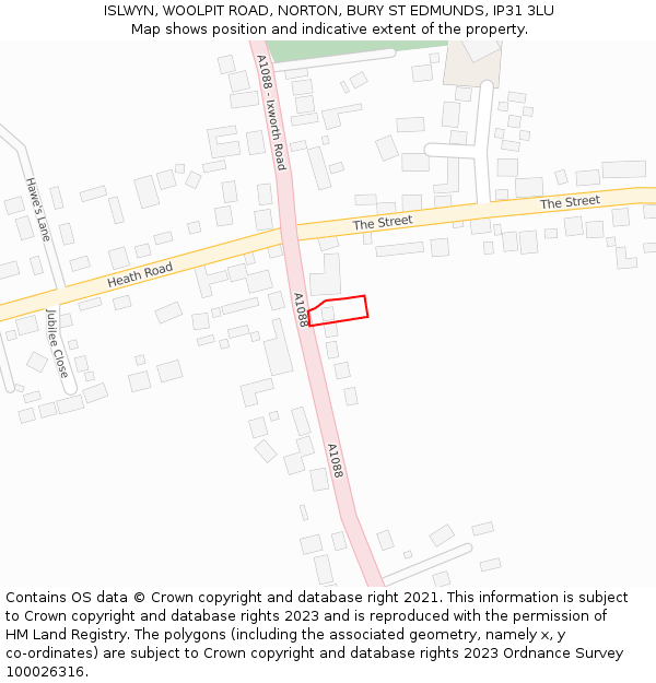 ISLWYN, WOOLPIT ROAD, NORTON, BURY ST EDMUNDS, IP31 3LU: Location map and indicative extent of plot