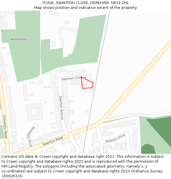 ITUNA, SWANTON CLOSE, DEREHAM, NR19 2HL: Location map and indicative extent of plot