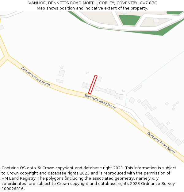 IVANHOE, BENNETTS ROAD NORTH, CORLEY, COVENTRY, CV7 8BG: Location map and indicative extent of plot