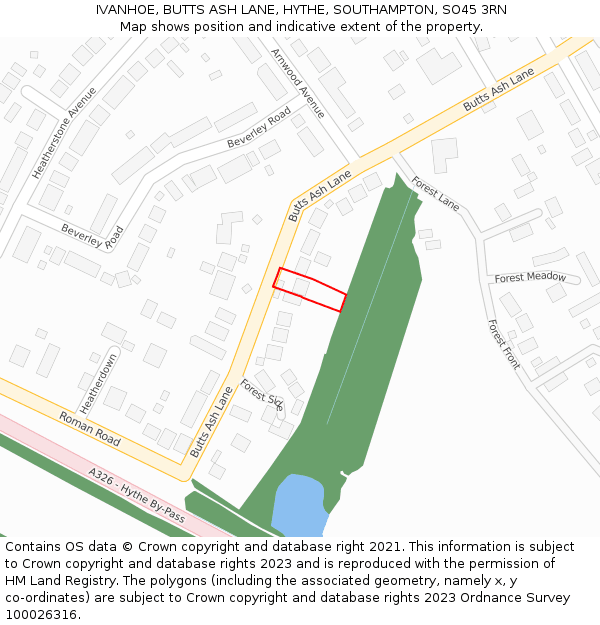 IVANHOE, BUTTS ASH LANE, HYTHE, SOUTHAMPTON, SO45 3RN: Location map and indicative extent of plot
