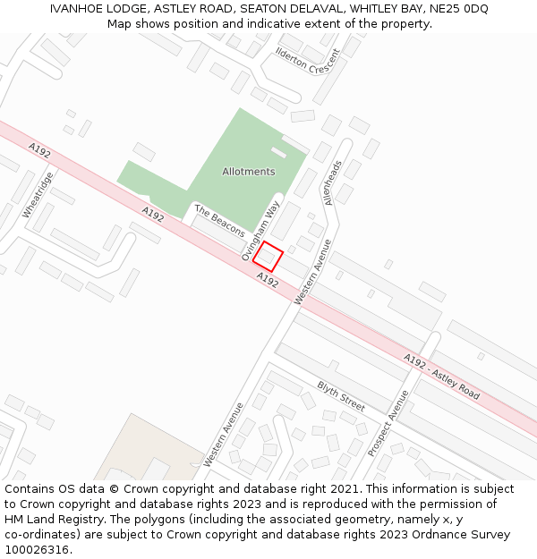 IVANHOE LODGE, ASTLEY ROAD, SEATON DELAVAL, WHITLEY BAY, NE25 0DQ: Location map and indicative extent of plot