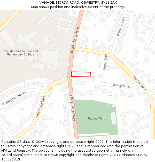 IVANHOE, MORDA ROAD, OSWESTRY, SY11 2AX: Location map and indicative extent of plot