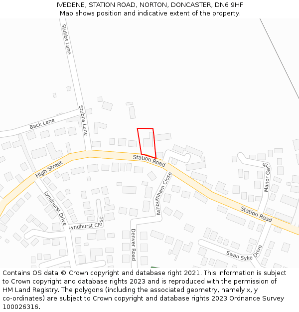 IVEDENE, STATION ROAD, NORTON, DONCASTER, DN6 9HF: Location map and indicative extent of plot