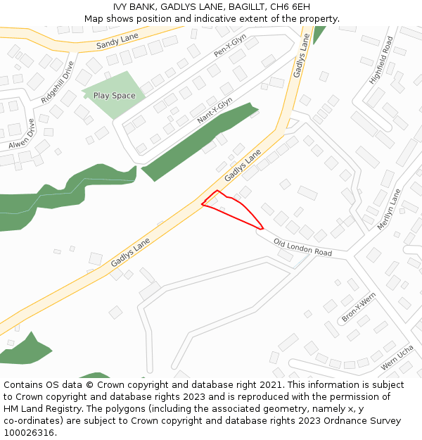 IVY BANK, GADLYS LANE, BAGILLT, CH6 6EH: Location map and indicative extent of plot