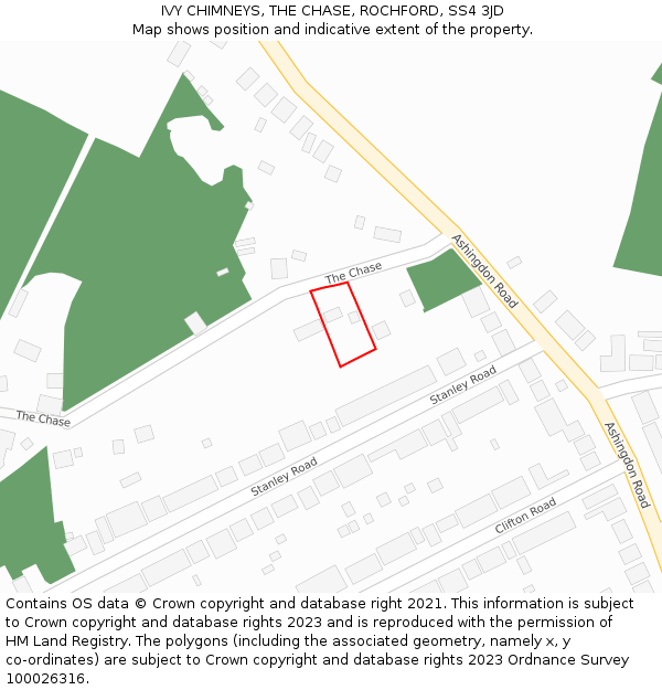 IVY CHIMNEYS, THE CHASE, ROCHFORD, SS4 3JD: Location map and indicative extent of plot