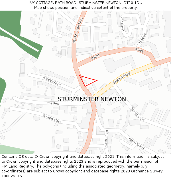 IVY COTTAGE, BATH ROAD, STURMINSTER NEWTON, DT10 1DU: Location map and indicative extent of plot