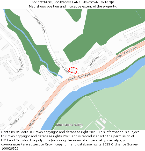 IVY COTTAGE, LONESOME LANE, NEWTOWN, SY16 2JP: Location map and indicative extent of plot