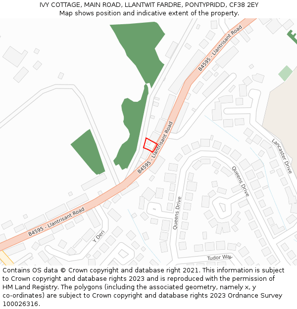 IVY COTTAGE, MAIN ROAD, LLANTWIT FARDRE, PONTYPRIDD, CF38 2EY: Location map and indicative extent of plot
