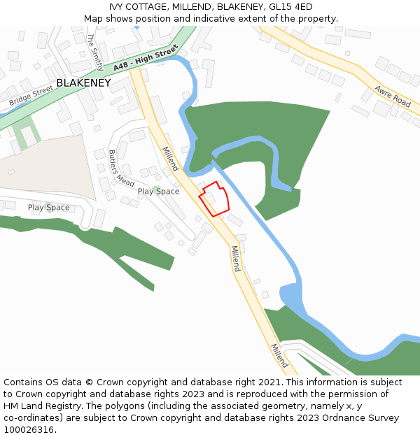 IVY COTTAGE, MILLEND, BLAKENEY, GL15 4ED: Location map and indicative extent of plot