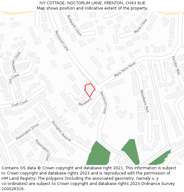 IVY COTTAGE, NOCTORUM LANE, PRENTON, CH43 9UE: Location map and indicative extent of plot