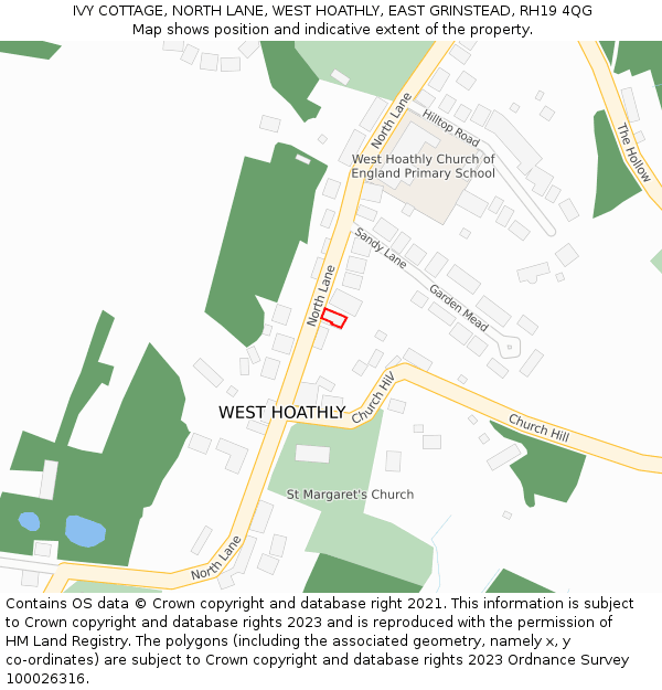 IVY COTTAGE, NORTH LANE, WEST HOATHLY, EAST GRINSTEAD, RH19 4QG: Location map and indicative extent of plot