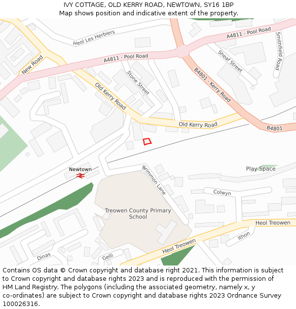 IVY COTTAGE, OLD KERRY ROAD, NEWTOWN, SY16 1BP: Location map and indicative extent of plot