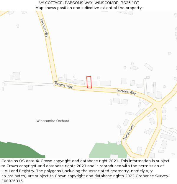 IVY COTTAGE, PARSONS WAY, WINSCOMBE, BS25 1BT: Location map and indicative extent of plot