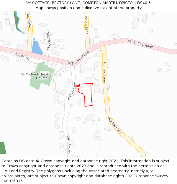 IVY COTTAGE, RECTORY LANE, COMPTON MARTIN, BRISTOL, BS40 6JJ: Location map and indicative extent of plot