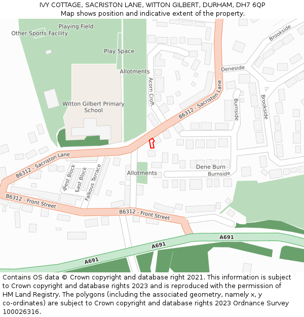 IVY COTTAGE, SACRISTON LANE, WITTON GILBERT, DURHAM, DH7 6QP: Location map and indicative extent of plot