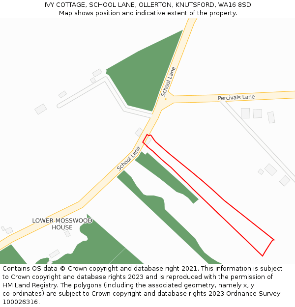IVY COTTAGE, SCHOOL LANE, OLLERTON, KNUTSFORD, WA16 8SD: Location map and indicative extent of plot