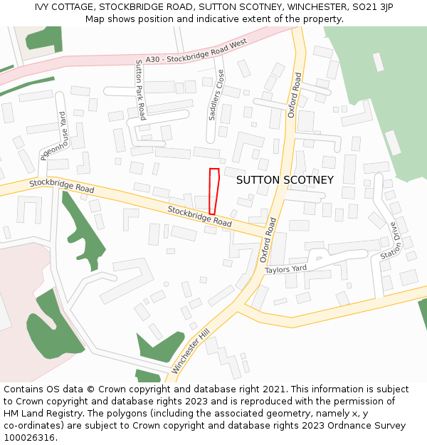 IVY COTTAGE, STOCKBRIDGE ROAD, SUTTON SCOTNEY, WINCHESTER, SO21 3JP: Location map and indicative extent of plot