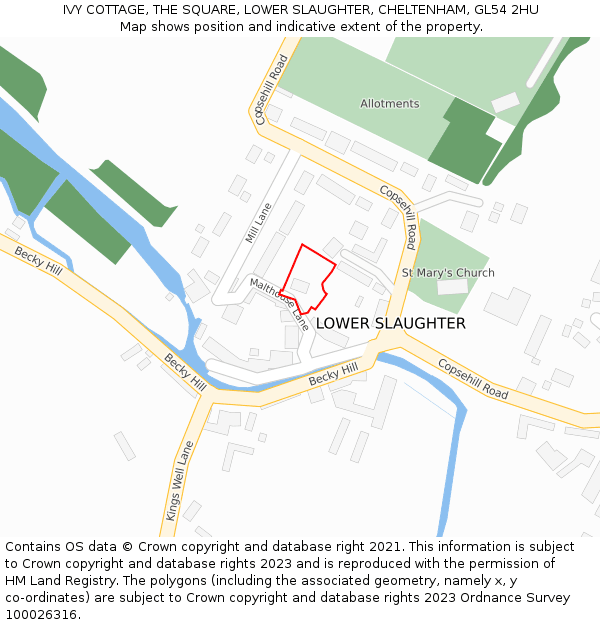 IVY COTTAGE, THE SQUARE, LOWER SLAUGHTER, CHELTENHAM, GL54 2HU: Location map and indicative extent of plot